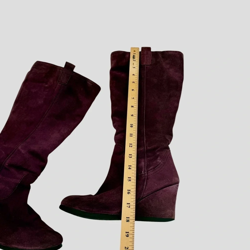 Vintage Burgundy Tall Boots Knee High Boots in Suede Toe to Toe London